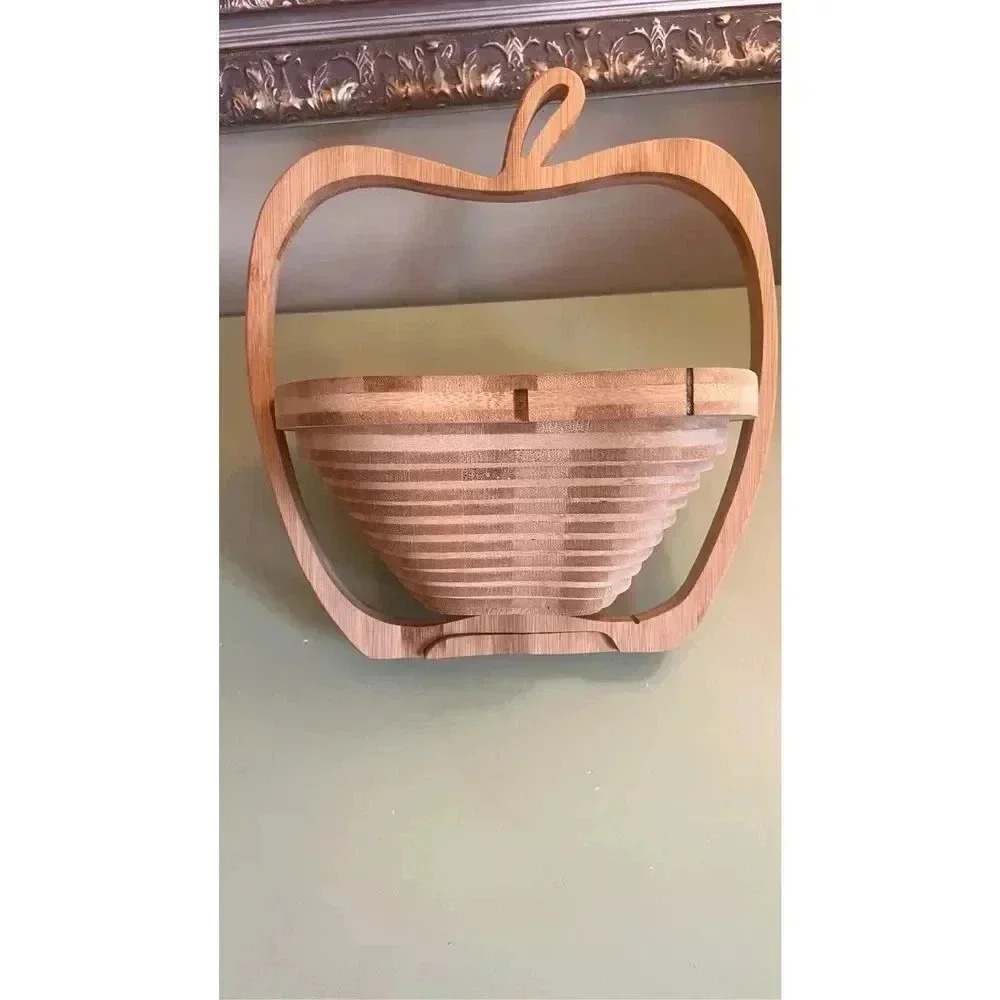 Bonnie & Pop Basket Wood Fold Out Fruit Apple Basket Holder Decoration